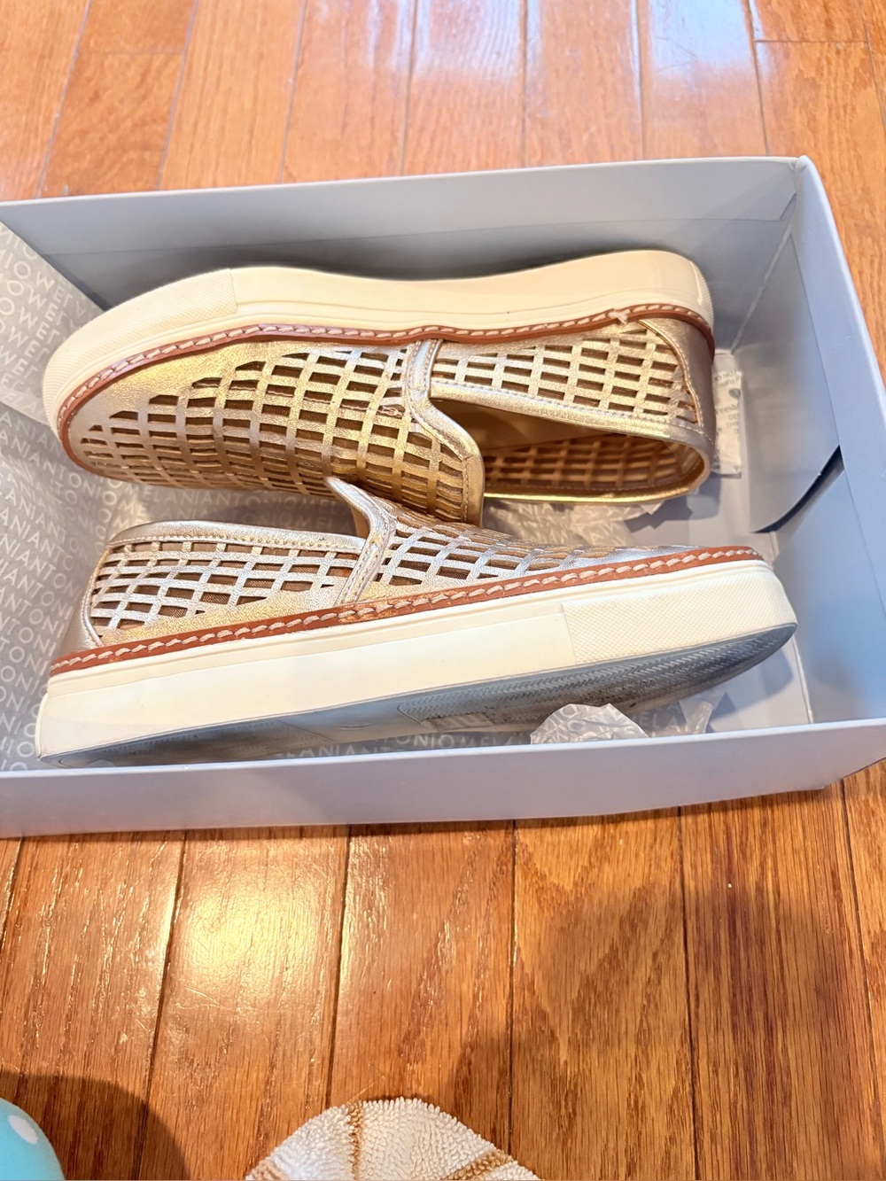 Women’s Antonio Melani Rose Gold laser cut out slip on sneakers